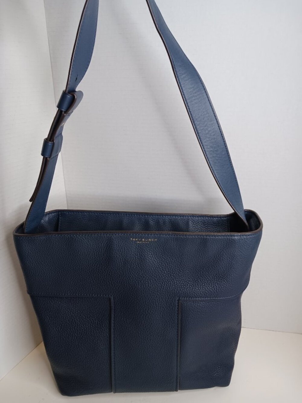 Tory Burch Block T Pebbled Hobo Bag Royal Navy